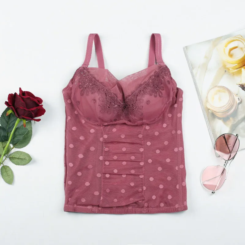 Women Lace Emboridery Corset Polka Dot Mesh Bone Sexy Bustier Corselet Bustier Overbust Slim Corsets Fashion 2 colors