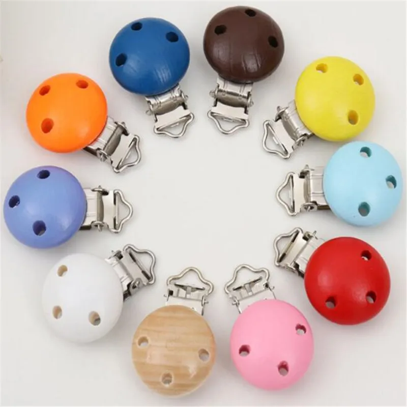 

16mm Wooden Baby Children Pacifier Holder Clip Infant Cute Round Nipple Clasps Soother Clip KC01