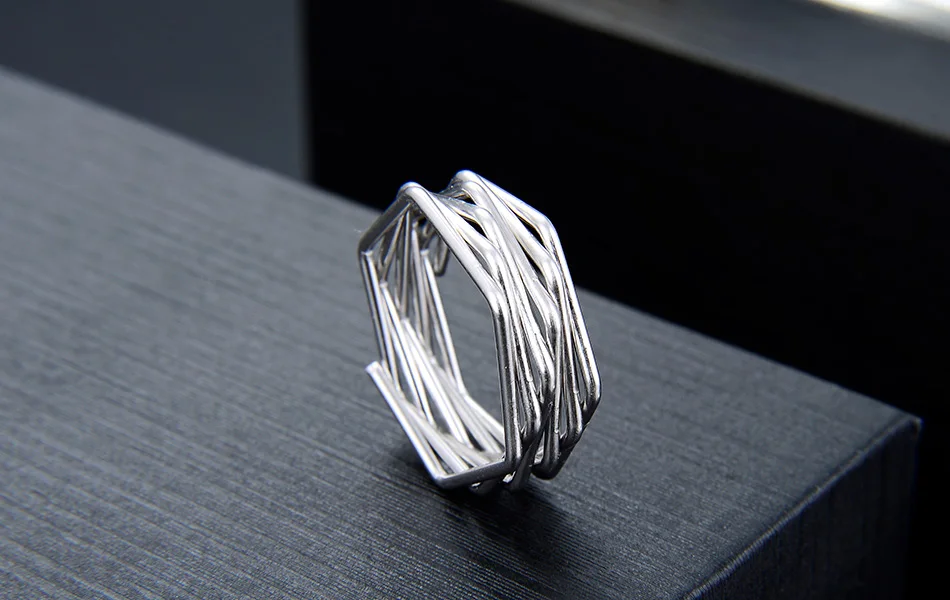 Effie queen Настоящее серебро 925 пробы женские кольца геометрическая форма много линий уникальные вечерние ювелирное серебряное кольцо Anillos BR128