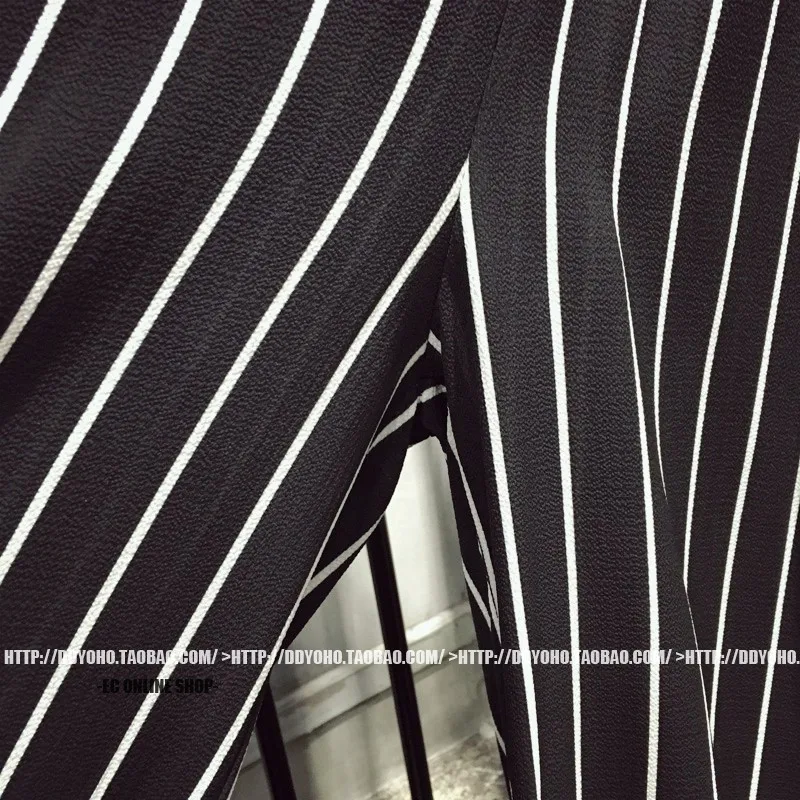 Высокая талия тонкий шифон черно-белый полосатый комбинезон широкие брюки комбинезоны