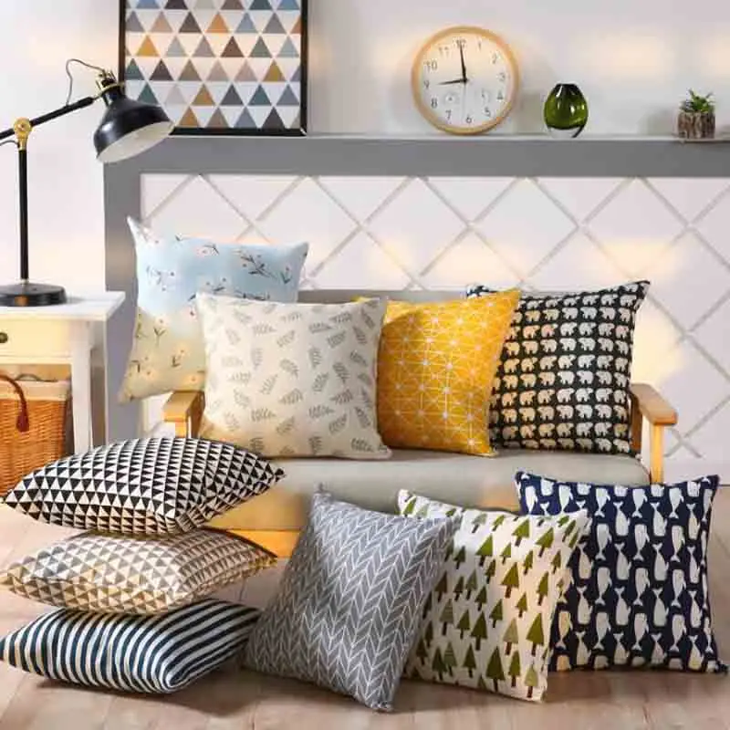 

Meijuner Colorful Geometry pattern Modern Simple Cushion cover Geometric Printed pillowcase Linen cotton Pillow cover Sofa MJ025