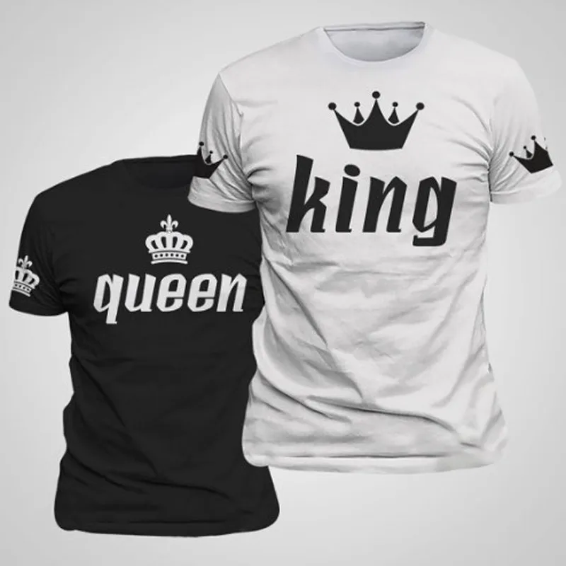 de para mujer, Camiseta de algodón con estampado de letras divertidas de King y Queen para parejas, camiseta de manga corta con cuello redondo para 2021 - AliExpress