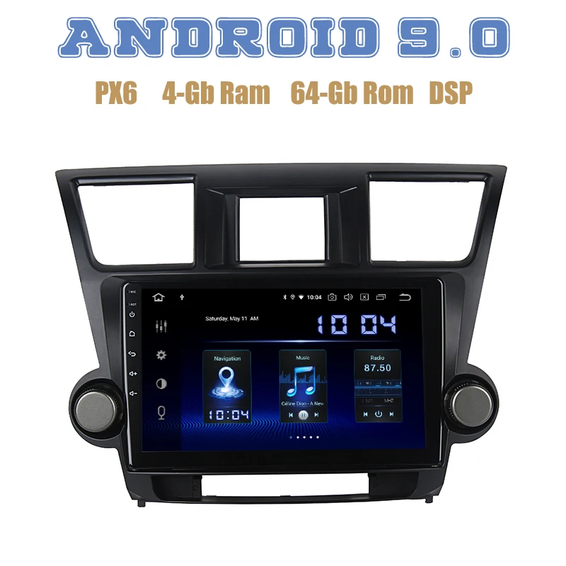 10 2 &quotIPS PX6 Android 9 0 Автомобильный GPS радио плеер для toyota Highlander 2009-2012 с DSP 4 + 64 Гб wifi 4g usb