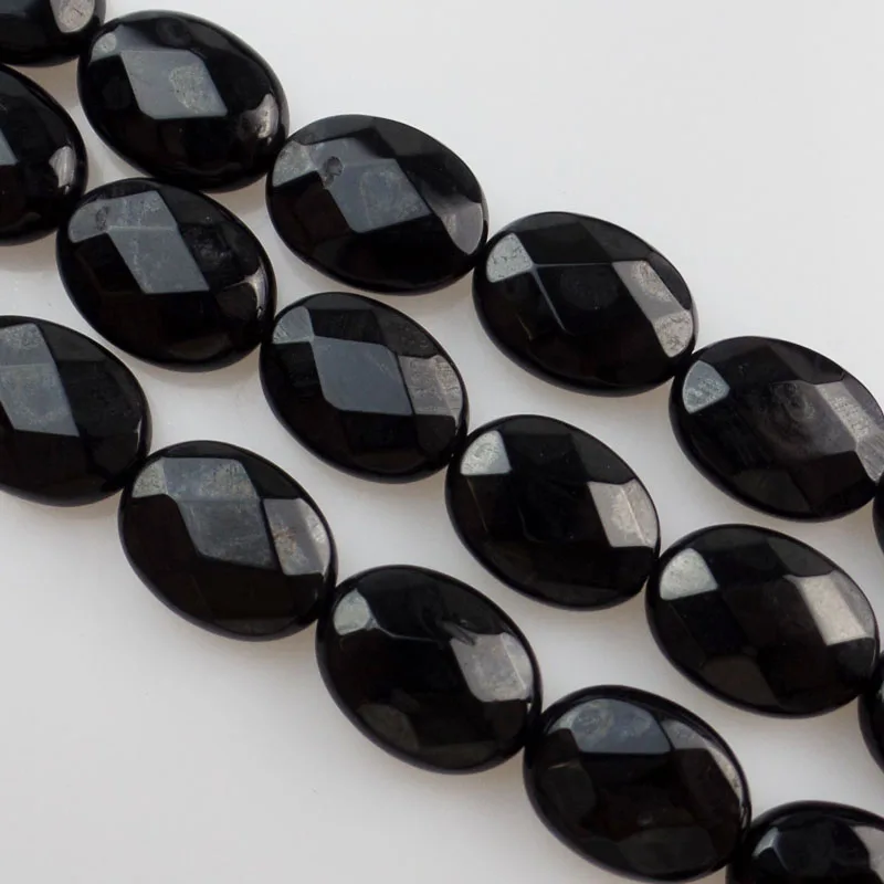 (Free Shipping) 13Pcs Faceted Black Stone Oval Loose Beads 16x12x6mm SHX684in Charms from