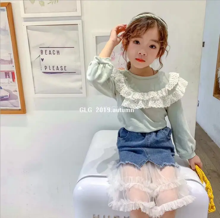 

2019 Korean style girls ruffles t-shirt cotton good quality fashion autumn girls sweatshirt 3-8t B1000