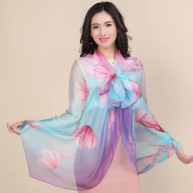 Высокое качество, модный натуральный шелковый шарф, шаль, хиджаб для женщин, большой размер, летняя накидка, Солнцезащитная пленка
