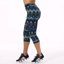 Горячая распродажа нового размера плюс, Женские Модные капри для тренировок с высокой талией и цветочным принтом, леггинсы для фитнеса, эластичные штаны до середины икры#30