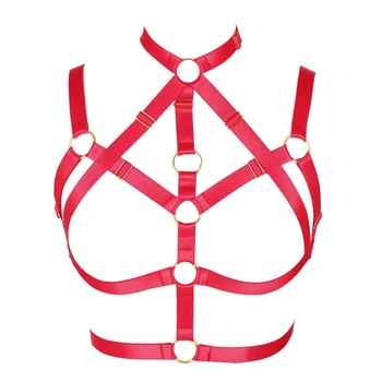 

Strappy Body Harness Red Lingerie Steampunk Goth Bra Hollow Out Sexy Women Plus Size Elastic Chest Belt Art Party Bedroom Rave