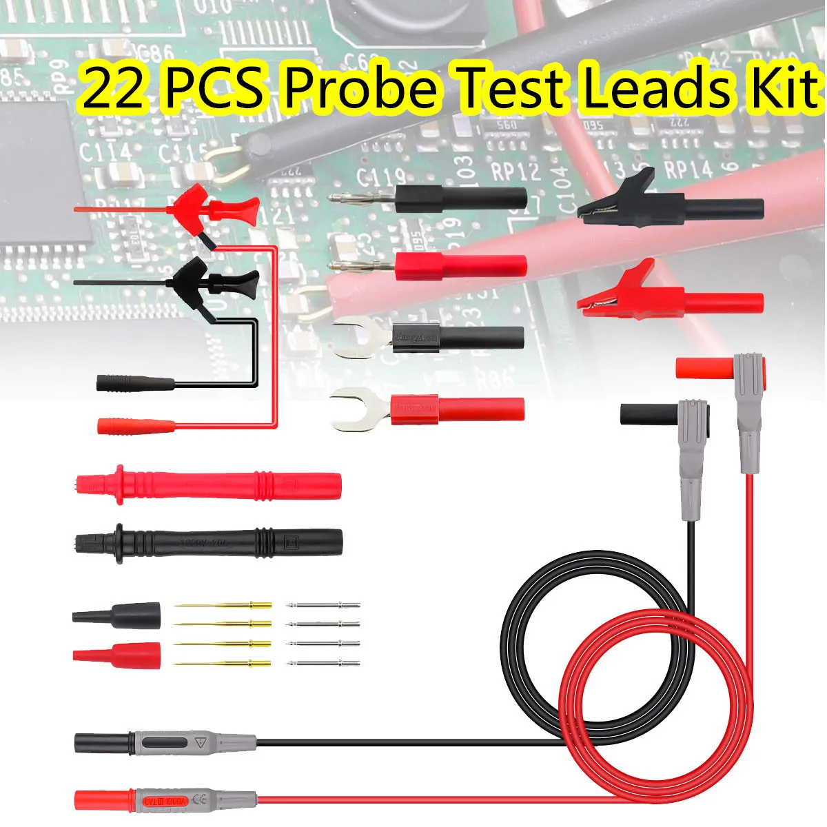 

22pcs in 1Set Test Lead Set Universal Digital Multimeter Probe Needle Tip Probe Test Leads Pin Wire Pen Cable Test Line Set