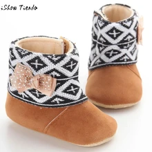 Обувь для девочек Геометрические печати Кружева бантом мягкая подошва малыша обувь принцесса Prewalker снег сапоги Chaussure Fille#1104