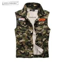 

JEELINBORE Men Denim Vest Vintage Sleeveless Frayed Waistcoat Cowboy Camouflage Military Style Casual Jeans Vest Tank Tops For M