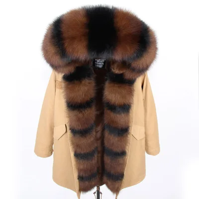 Куртка с натуральным мехом, длинное женское зимнее пальто, парка, Воротник из натурального Лисьего меха, капюшон, подкладка из искусственного меха, модная брендовая уличная одежда - Цвет: color 23