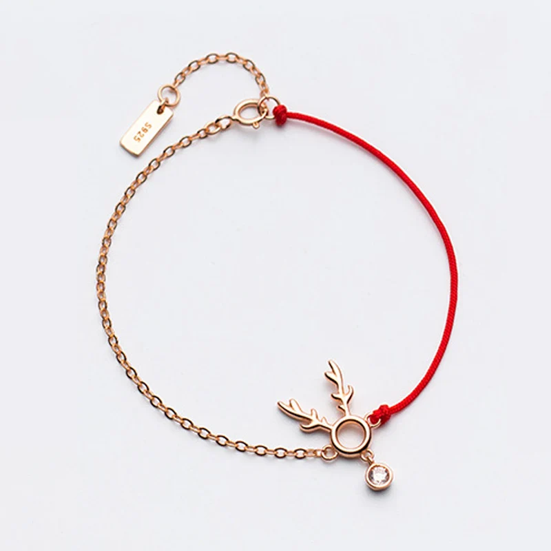 La MaxZa 925 стерлингового серебра Классический лося Кристалл Шарм Красный Веревка Браслеты красная нитка украшение на нитке браслеты для женщин