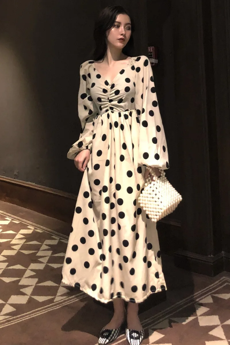 Neploe Винтаж горошек длинное платье 2019 новый корейский женские рубашки Vestidos