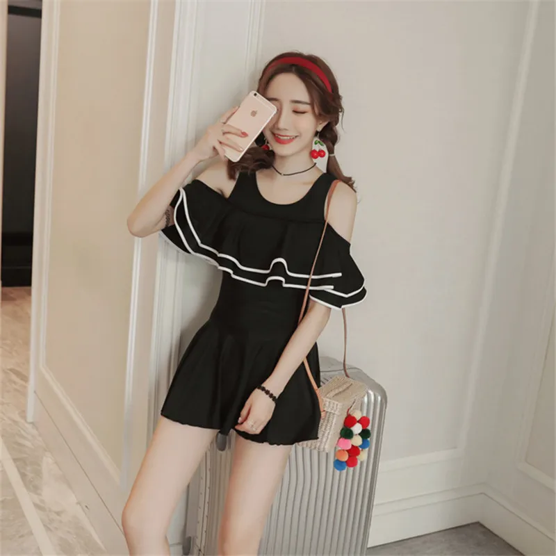 

2019 New Skirt Women One Piece Swimwear Sexy Cute Girls Swimming Dress Swimsuit Beach Wear Ruffles Bathing Suit Swim Suits Swimd