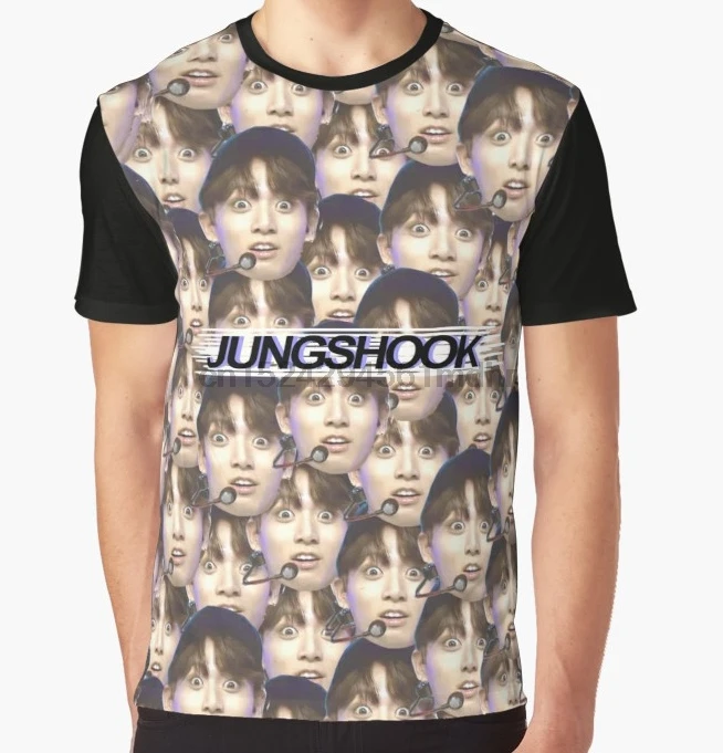 Мужская футболка с принтом jungshow Jungkook синяя коротким рукавом и круглым вырезом