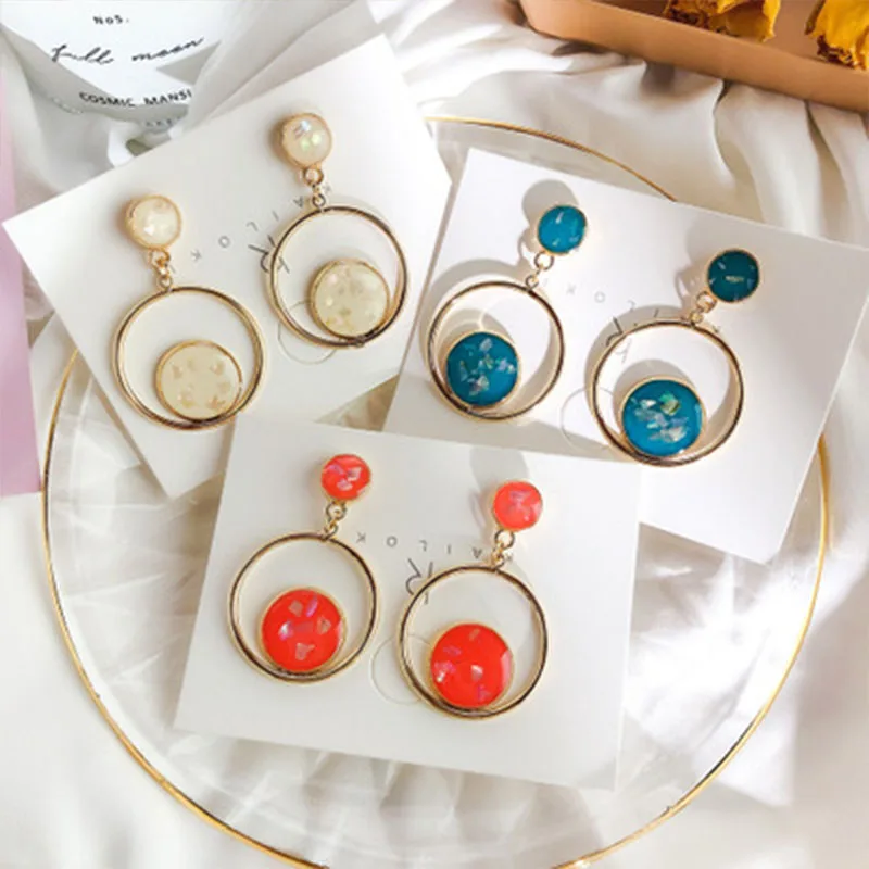 

Korea Baroque Style Vintage Enamel Geometric Circle Drop Earrings For Women Elegant Party Ear Jewelry Dangle Earings Wholesale