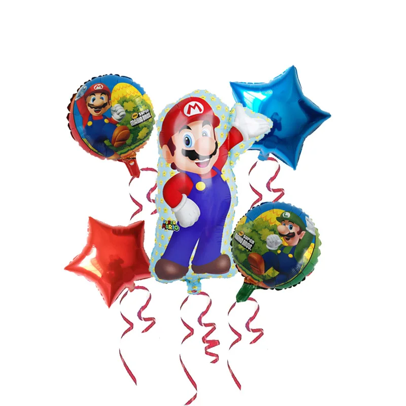 

5pcs/ lot Super Mario Balloons Boy Girl Birthday Party Mario Luigi Bros Mylar Blue Red Balloon Set Decor Decoration kids globos