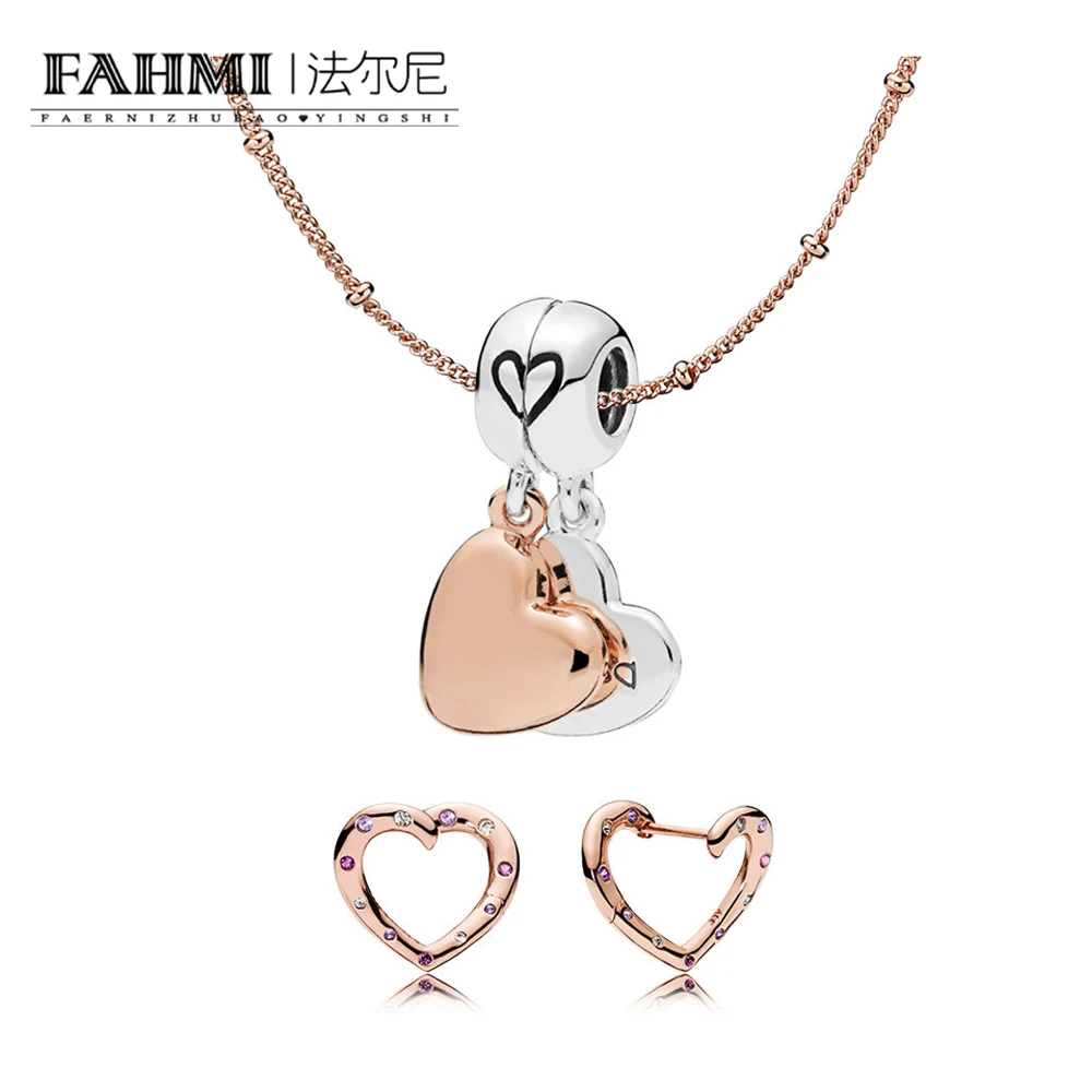 

FAHMI 100% 925 Sterling Silver RAU0604 ROSE MOTHER & DAUGHTER NECKLACE AND EARRING SET Mother's Day Gifts Charming Jewelry