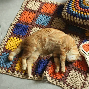 

Cookie Throw Blanket Handmade Nap Blankets Sofa Car Bedding Retro Weighted Blanket Hook Flower Lazy Chunky Knit Blanket 75x75cm