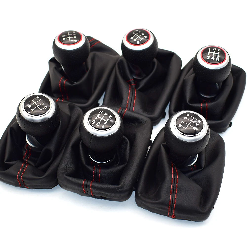 

5 / 6 Speed 12mm Car Gear Shift Knob Lever Stick Handle Gaiter Boot Cover Case Red Stitch For Audi A3 S3 2001 2002 2003