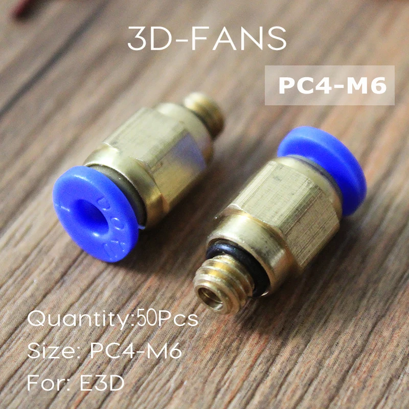 

50Pcs PC4-M6 Pneumatic Straight Fitting Connector for 4mm OD Tubing M6 6mm Reprap For 3D Printer Printers For E3D extruder