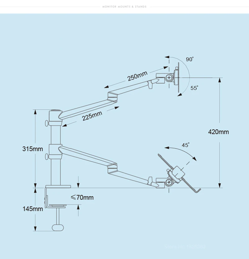 OL-3L алюминиевый регулируемый по высоте Настольный двойной кронштейн 17-32 дюймов держатель для монитора+ 12-17 дюймов держатель для ноутбука Стенд полный движения кронштейн