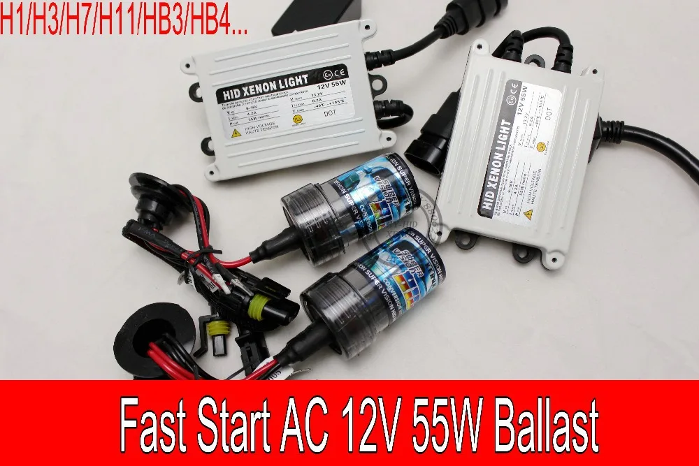 

Free shipping 1 SET 12V 55W Fast Start Brightness HID/Xenon Kit H1/H3/H7/H11/H13/HB3/HB4,4300K/8000K/10000K 0.1Second Quick