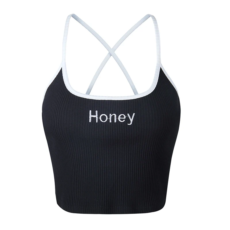 7 цветов камзол honey с буквенным принтом укороченный топ с вышивкой рубашка эластичный жилет на бретельках Топы для женщин лето 1 шт Сексуальная Дамская