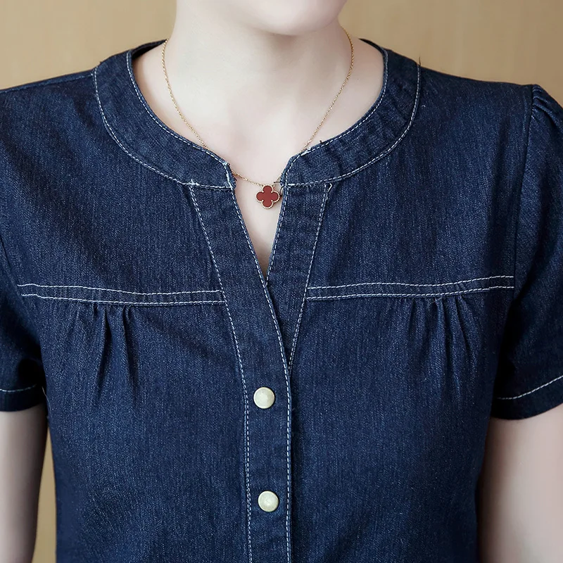 Summer New Women Denim Dress Embroidered Casual Jeans Sexy Short-Sleeve O Neck Slim A Line Denim Dress Female Plus size S-5XL
