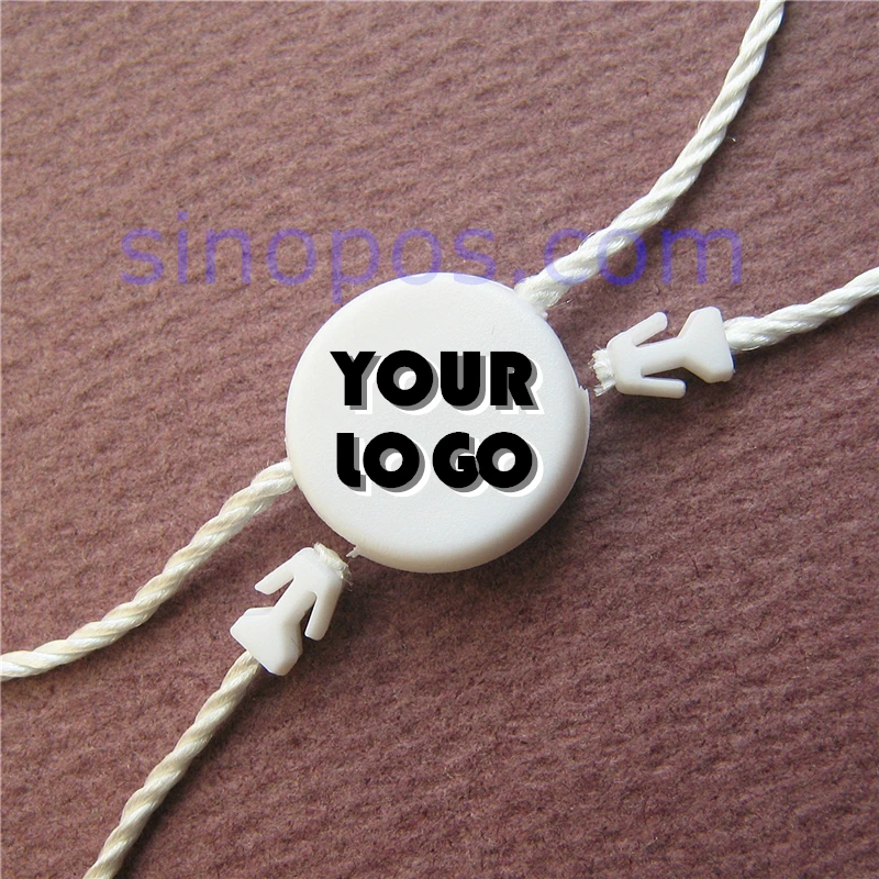 

5000 Customized Hang Tag String Double Plugs Seal, private logo brand embossed side buckle loop lock core price label rope cord