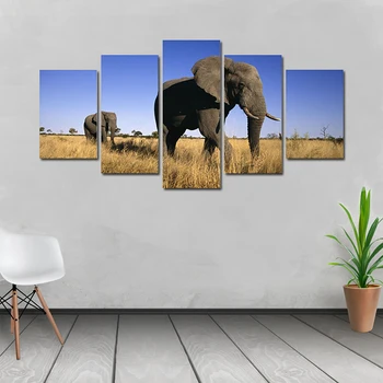 

Modern 5 Pieces Elephant Animal Landscapes Paintings, Canvas Print Painting Poster Art, Wall Decor Home Decoration Art