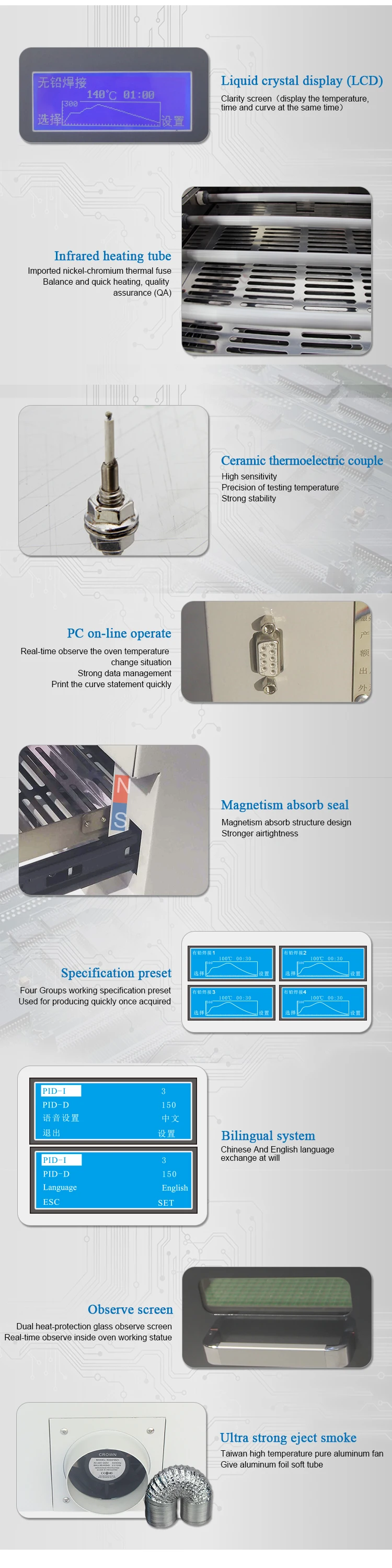 Drawer Type Lead Free Reflow Soldering Machine Lead Free SMT Mini Desktop Reflow Oven with Temperature Testing T200c+ Desktop inverter welder