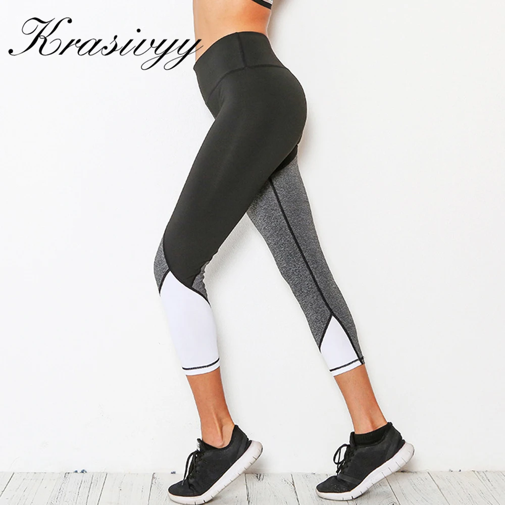 Krasivyy Ladies New Patchwork elastic Leggings High Waist Mid Calf