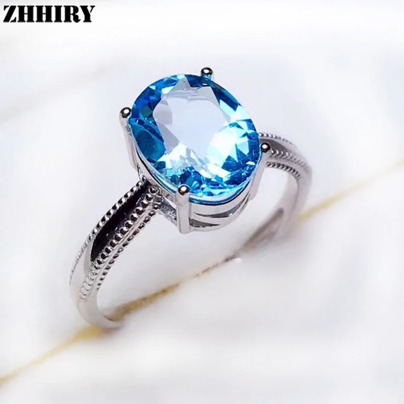 

ZHHIRY Genuine Natural Blue Topaz Ring For Women 925 Sterling Silver Gem Stone Rings Fine Jewelry