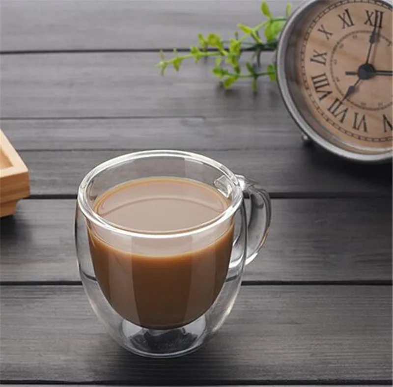 150ml Heat Resistance Double Wall Glass Cup With the Handle Coffee Mugs Kungfu Tea Cup Coffee Milk Juice Healthy Drink Mug 8