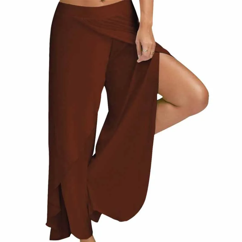 Новая модная летняя женская шифоновая Расклешенная юбка брюки палаццо Бохо широкие брюки свободные брюки Харадзюку - Цвет: coffee