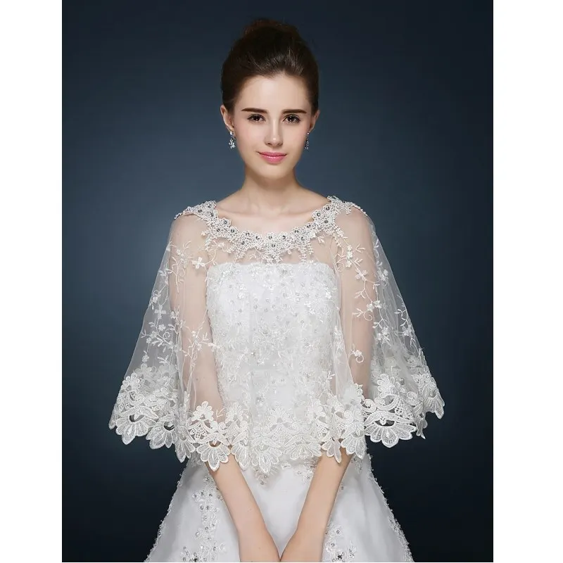 Elegant Lace Appliques Bridal Bolero See Through Ivory Lace Bolero