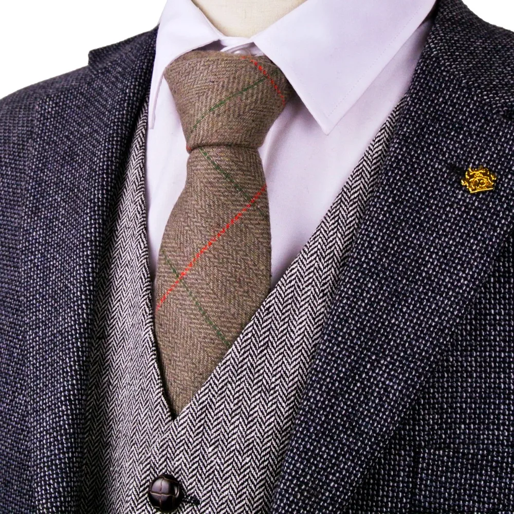 

G81 Brown Camel Herringbone Tweed Checked 7cm Mens Ties Neckties Wool Dress Vests Free Shipping Gilet Suit Waistcoat Wholesale
