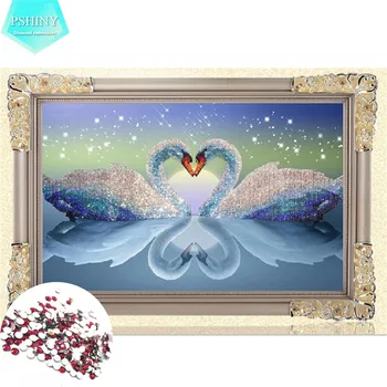 

PSHINY 5D DIY Diamond embroidery love Swan Pictures Transparent Round Rhinestone Animals Diamond Painting cross stich