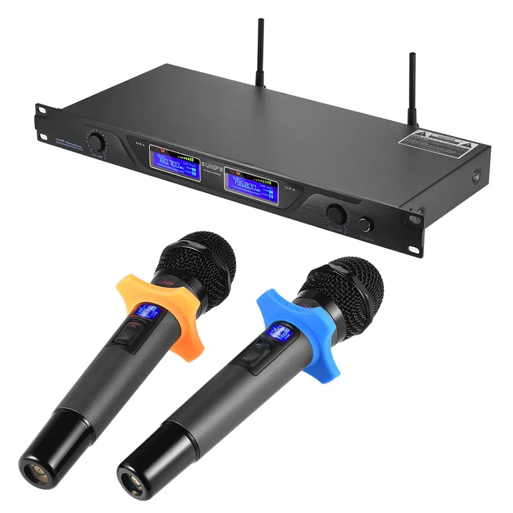 

Professional UHF Wireless Microphone Mic System Dual Channels LCD Display Receiver 2 Handheld Microphones