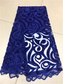 

African Lace Fabric Royal Blue High Quality African Tulle Lace Fabric With Sequins Velvet French Net Lace For Women Dress New