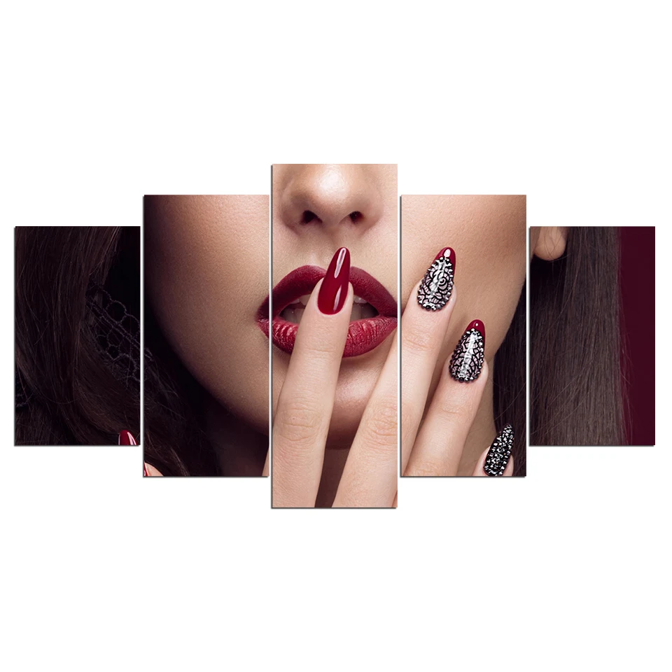 ArtSailing декоративные картины 5 шт. сексуальная женщина губы ногти плакат модульные настенные картины печать на холсте