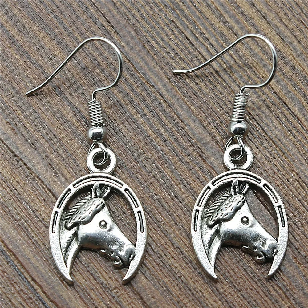 WYSIWYG Fashion Handmade Design Horse And Horseshoe Charm Drop Earrings