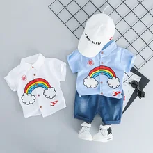 HYLKIDHUOSE/ г. Летние комплекты одежды для маленьких мальчиков и девочек комплекты одежды для младенцев рубашка с радужными лацканами и шорты Детский костюм