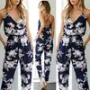 קיץ נשים גבירותיי Playsuit המפלגה סרבל V צוואר פרחוני Bandge Romper גבוהה מותן ארוך מכנסיים מכנסיים Clubwear