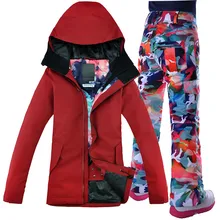 GSOU зимний женский лыжный костюм ветрозащитная водонепроницаемая Спортивная одежда для катания на лыжах и сноуборде термокуртка брюки женская одежда костюм