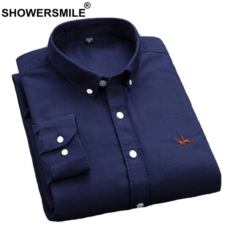 SHOWERSMILE рубашка для мужчин желтый натуральный хлопок повседневное Slim Fit мужской вышивка рубашка с длинными рукавами Осень мужские, большого