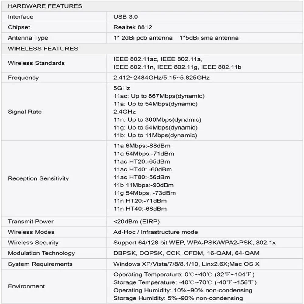 AC 1200 Мбит/с беспроводной Wi-Fi USB адаптер двухдиапазонный 2,4/5 ГГц с антенной 802.11AC сети высокоскоростная карта USB3.0 приемник