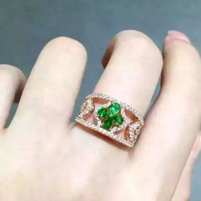 Natural Tsavorite gem Ring Natural green garnet ring 925 sterling silver trendy Elegant Cute clover women girl party Jewelry цена Natural Tsavorite gem Ring Natural green garnet ring 925 sterling silver trendy Elegant Cute clover women girl party Jewelry цены онлайн